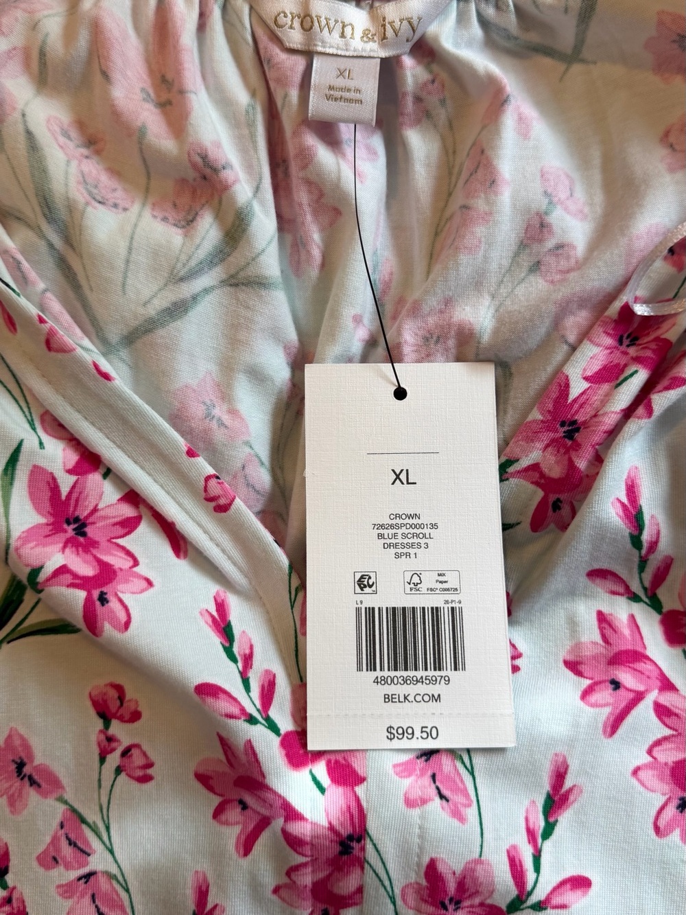 crown & ivy White Pink & Green Floral Maxi Dress XL NWT - Picture 4 of 5
